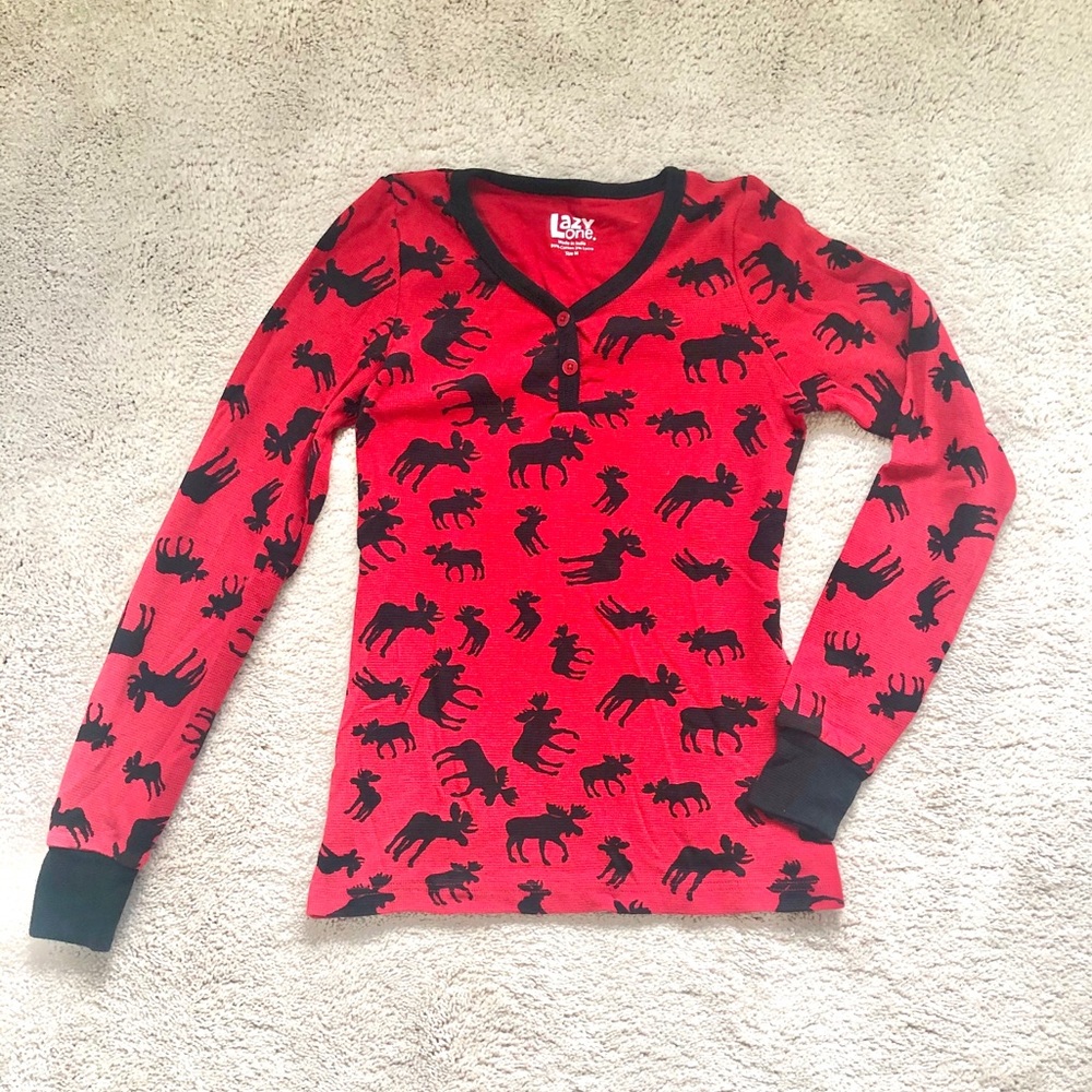 Lazy One Moose Print Thermal Top - image 1